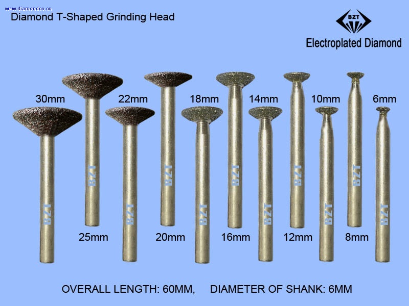 电镀金刚石斜T型磨头-6mm